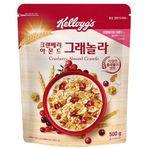 켈로그 크랜베리 아몬드 그래놀라 시리얼, 500g, 3개
