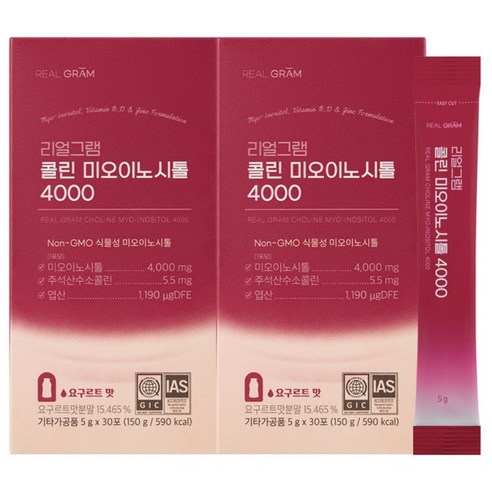 리얼그램 콜린 미오이노시톨 4000 엽산 아연 비타민 요구르트맛