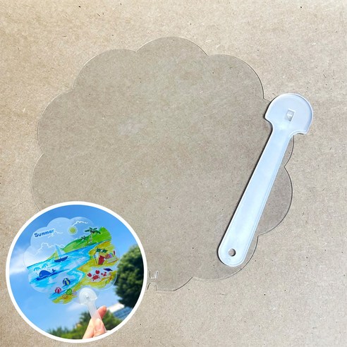 오렌지몰 여름 투명 부채 만들기 키트 여름 과일 바다 물고기 스티커 누름꽃 압화 10인세트, 10개, 투명 모양 부채 - 꽃모양