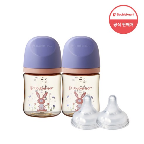 더블하트 모유실감 3세대 PPSU 디어프렌즈 트윈팩 160ml+젖꼭지(2입), 놀러올래빗, 3세대 젖꼭지S, 1세트, 트윈팩: 혼합색상
젖꼭지: 무색