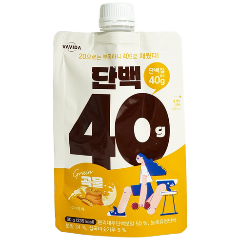 단백질 쉐이크 파우치 프로틴 보충제 단백40 곡물, 14개, 60g