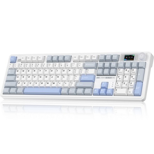 LINGBAO K108Pro LCD 블루투스 게이밍 기계식 키보드 한글, 풀배열 108키, Grey Blue(저소음 당축)