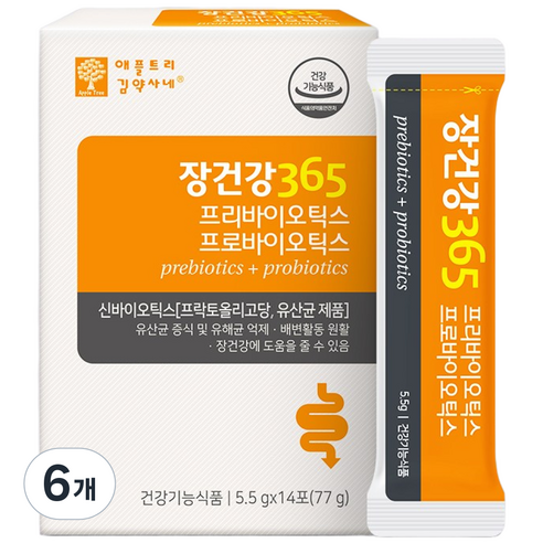 애플트리김약사네 장건강365 프리/프로바이오틱스 2주분, 1박스, 비피더스 유산균, 5.5g, 6개