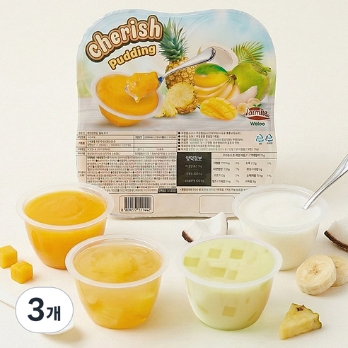 체리쉬 믹스 푸딩 젤리 과일맛 ( 망고, 바나나, 파인애플, 코코넛 ) 4종, 3개, 320g
