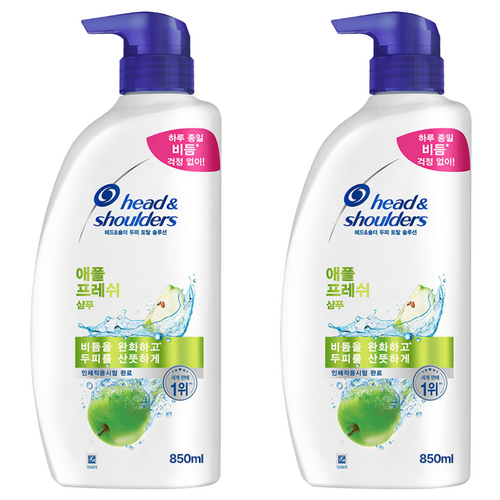 헤드앤숄더 두피 토탈 솔루션 샴푸 애플 프레쉬 상쾌한 향, 850ml, 2개
