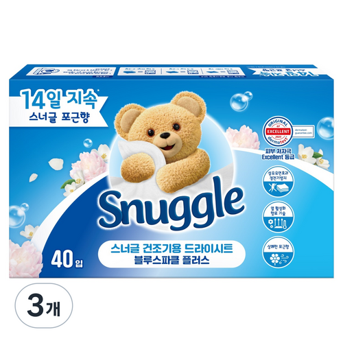 스너글 건조기용 드라이시트 블루스파클 플러스, 40개입, 3개