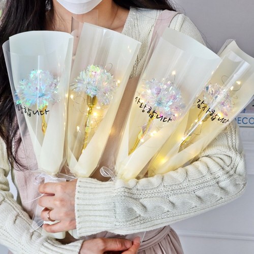 카네이션 홀로그램 한송이 꽃다발 어버이날 스승의날 LED 비누꽃 유치원 선생님 부모님 감사 선물 감동 단체 행사 조화 꽃선물, LED 조명 무드등 추가안함, 레터링 글자 추가안함, 1개