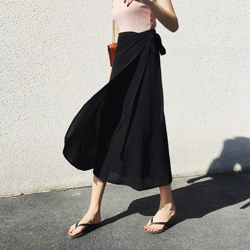 롱 랩스커트 치마 롱플레어 패턴롱 스커트 여름여행, 롱 랩스커트(블랙), 1개