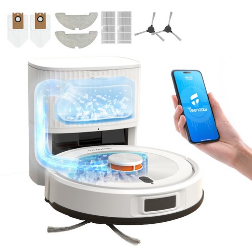 Teendow 고성능 LDS센서 물걸레 먼지비움 로봇청소기 전용앱연동 매핑기능+제한 구역 설정, 화이트, D10S Max