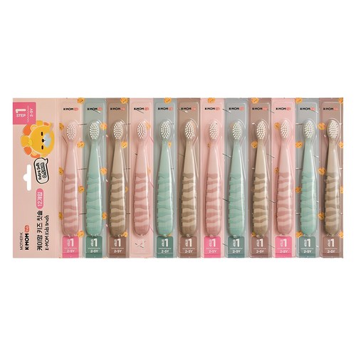 케이맘 키즈 칫솔 1단계, 퍼스트민트 + 퍼스트피치 + 퍼스트브라운, 12개입, 1세트