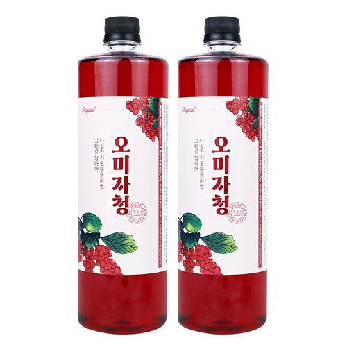자연닮음 수제숙성으로 새콤한 맛 진한 맛있는 오미자청 1L 2개 오미자 원액 엑기스 과일청, 2개, 1개입, 1L