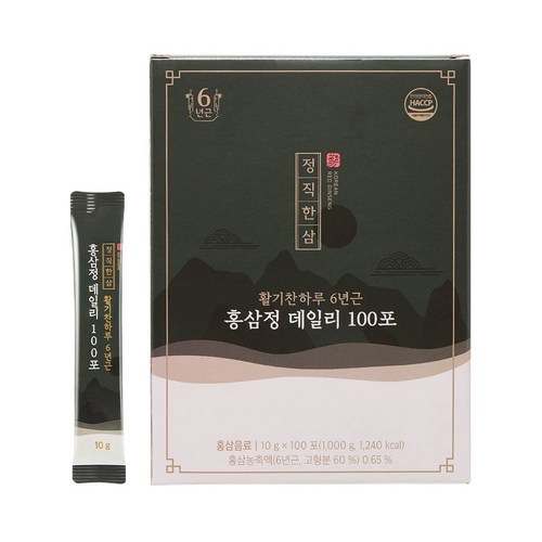 정직한삼 활기찬하루 6년근 홍삼정 데일리 100포 + 쇼핑백, 1박스, 100회분