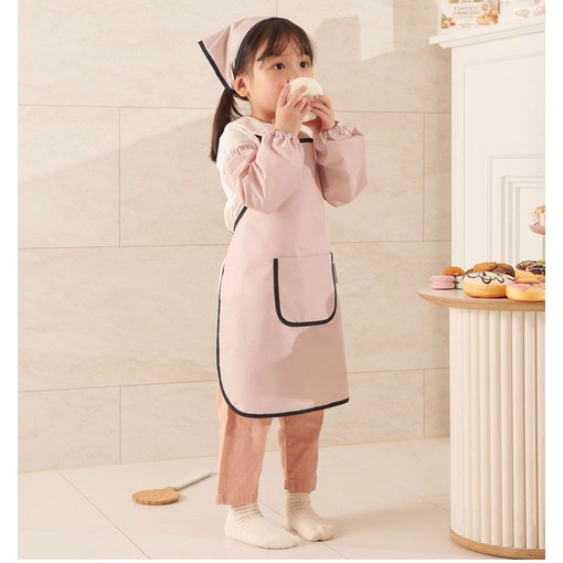 베베슈에뜨 아동용 파스텔 방수 앞치마  두건  팔토시 세트