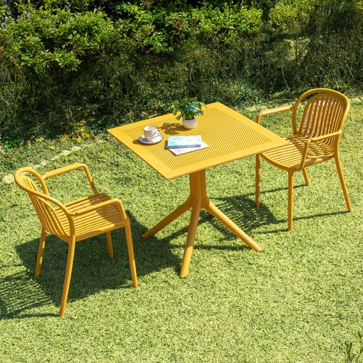 이브 800 사각 몬스암 2인 야외 실내 테이블 의자 세트 카페, 옐로우