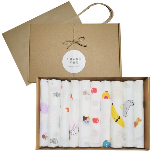 엠보 가제손수건10P선물상자쇼핑백 임신출산축하 선물세트 패키지 슈베베