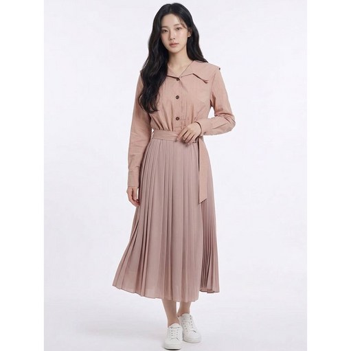 이앤씨 핑크 셔츠형 플리츠 드레스 ENOW31201W