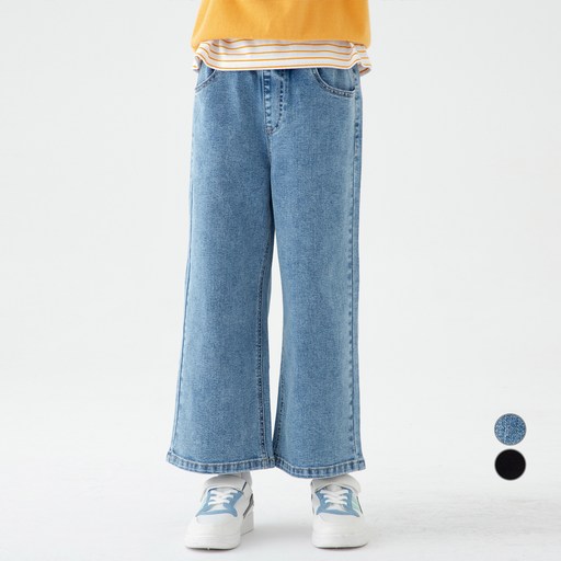 롤리트리 아동용 밴딩 스판 와이드 데님 팬츠 스타일리시하고 편안한 아동 데님 팬츠