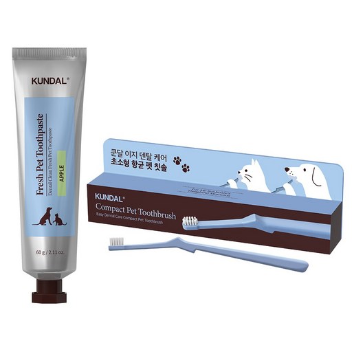 쿤달 반려동물 칫솔  치약 60g 세트 사과향