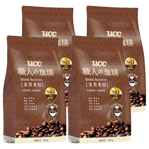 ucc 職人的珈琲 金質重焙咖啡豆, 咖啡豆(無研磨), 400g, 4包