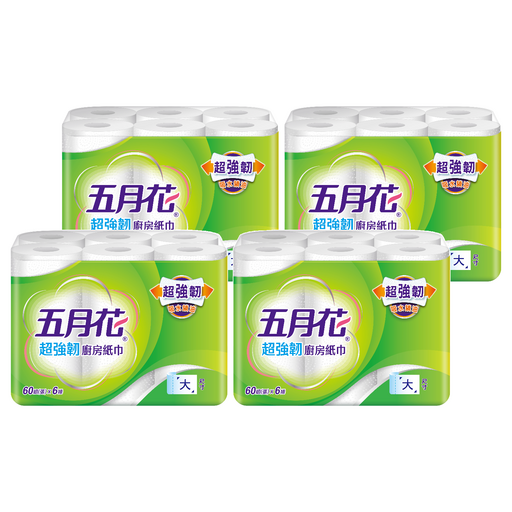 五月花 超強韌廚房紙巾 60張, 6捲, 4袋