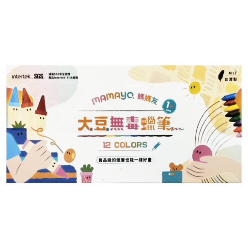 mamayo 媽媽友 大豆無毒蠟筆 7.5 x 1.4cm 3歲以上, 12色, 1盒