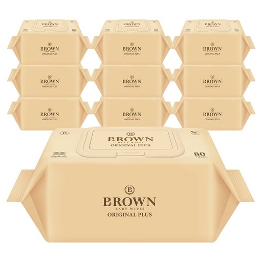 브라운 오리지널 플러스 도톰한 엠보싱 저자극 아기 물티슈 캡형