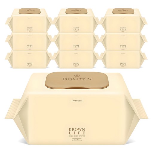 브라운라이프 베이지 도톰한 대용량 엠보싱 저자극 아기물티슈 캡형