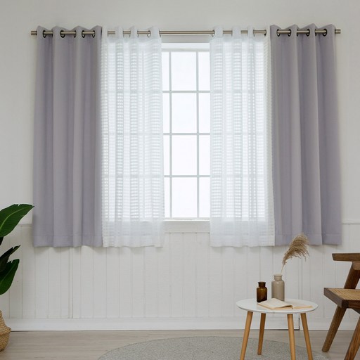 까르데코 디망쉬 암막 창문커튼 2p  코코체크 레이스 창문커튼 2p  커튼끈 4p 세트