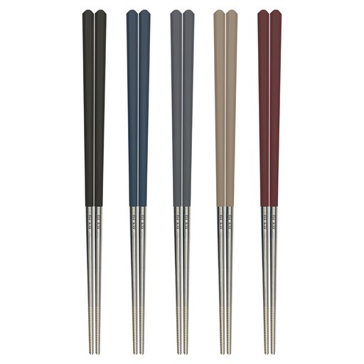CLARE 316六角鋼筷 5雙, 筷子, 黑色 + 黛藍色 + 深灰色 + 奶茶色 + 深紅色, 1組