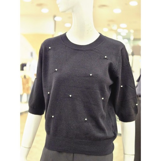 케네스레이디 진주리본 반팔 니트티 EKPOPJ0800