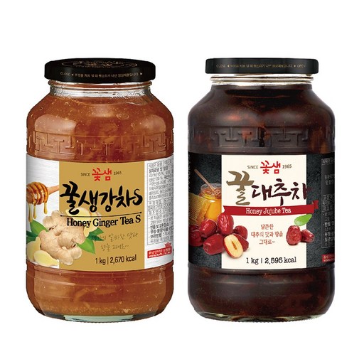 꽃샘 꿀생강차S1kg + 꽃샘 꿀 대추차1kg, 1세트