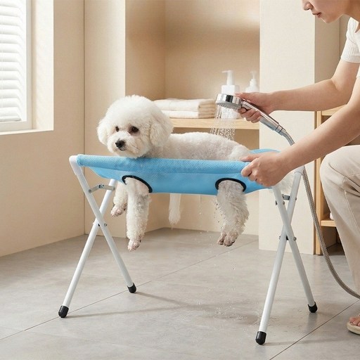 강아지 고양이 미용보조대 미용해먹 거치대 접이식 애견미용대 목욕 거치대 미용 발톱 발톱깎이 해먹 테이블 거치대 의자(긁림 물림 효과 차단,목욕 손톱 정리 시 안전 확보)