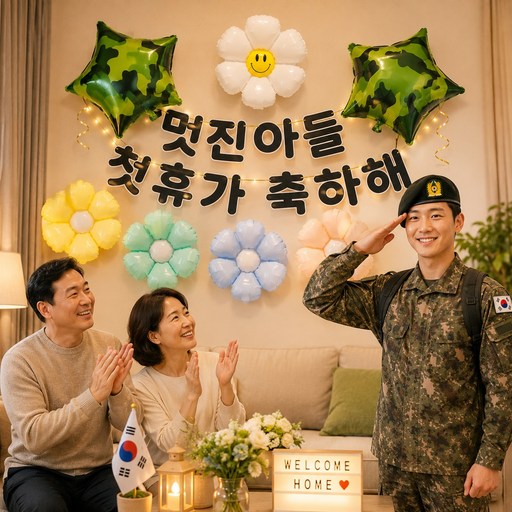 스마일파티 군인 첫휴가 축하 가랜드 풍선 세트 아들 전역 외박 환영 이벤트
