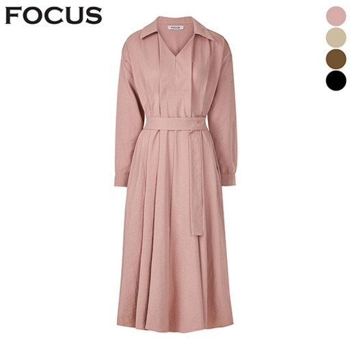 오픈 카라 벨트셋 핀턱 원피스VFI5F1OP3011