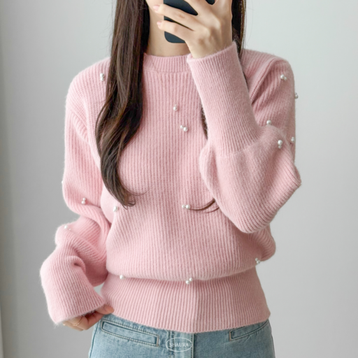 샤우라 부드러운 U넥 데일리 진주 스웨터 상의