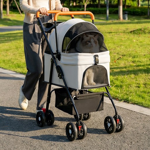 분리형 강아지 유모차 고양이 반려동물 카시트 겸용 원터치 폴딩 애견 이동 카트 중소형견 감성 나들이  산책 접이식 개모차