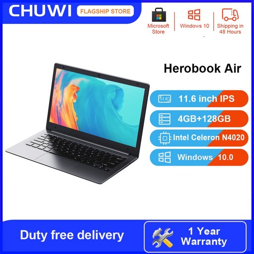 사무용 가성비 대학생노트북 미니 영상편지 가벼운 13 17 chuwi herobook air 11.6 인치 ips 화면 4gb ram 128gb ssd 인텔 셀러론 n4020, 터치 스크린
