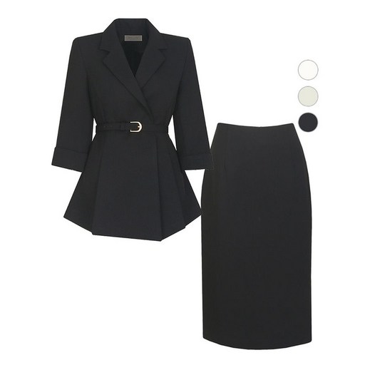 비비드시크릿가너 SET 여성 여름 벨티드 7부 정장 자켓스커트 세트