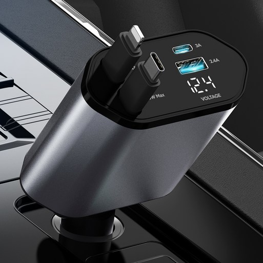 모잇 차량용 릴타입 동시 4구 충전 고속 충전기 애플C타입, CPLB4LCW, 블랙