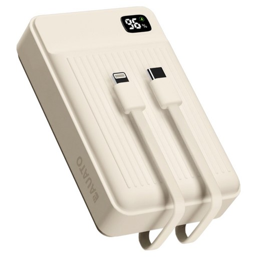 바우아토 포켓쉴 고속 입출력 케이블 일체형 미니 대용량 난연 보조배터리 20000mAh C타입 애플8핀 PD 22.5W, 단일상품, 아이보리