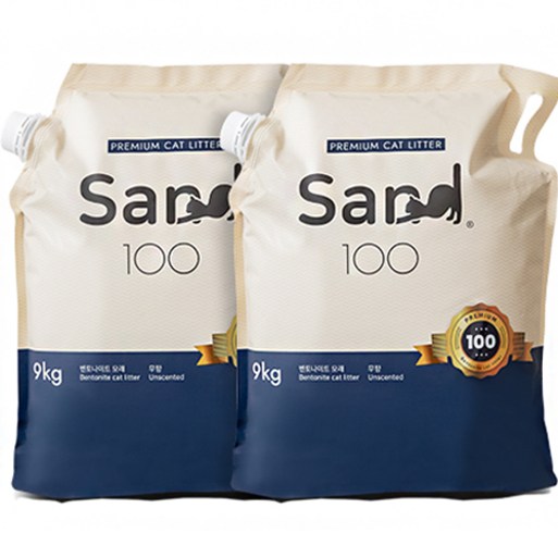 샌드백 프리미엄 벤토나이트 고양이 모래 오리지널, 9kg, 2개, 무향