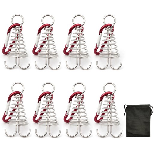 스프링 오징어 데크팩 8p  카라비너 8p  부직포 주머니 텐트부품 세트, 혼합색상