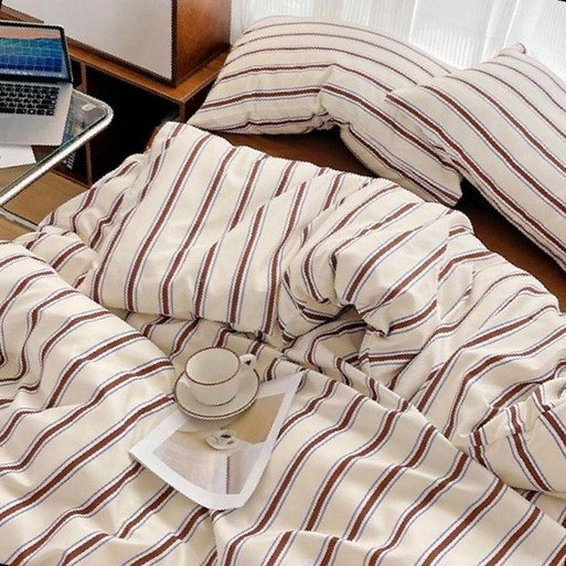 침대시트 매트리스 커버 버티컬 스트라이프 원피스 밀착형 베개커버 포함 세트