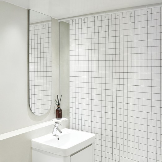 까사마루 방수 샤워 커튼  커튼링 12p  샤워봉 세트, 체크커튼, 1세트