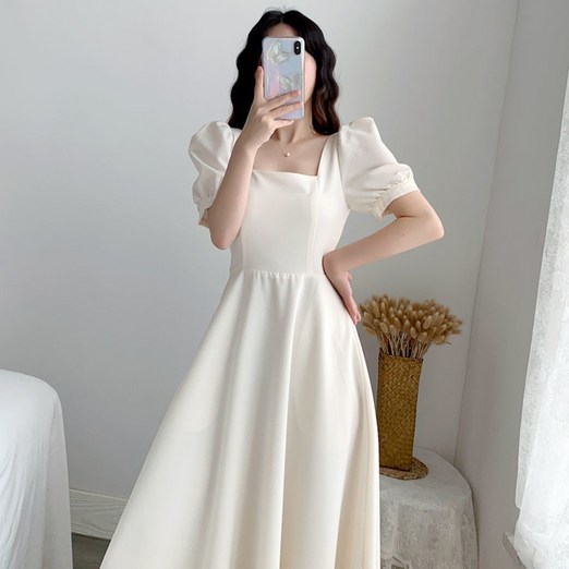 데이소이 데일리 퍼프소매 A라인 임부 원피스