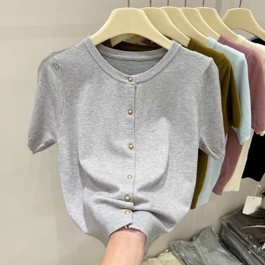 유니픽 여성 봄여름 순면 반팔 가디건 외출 캐주얼 니트wbr