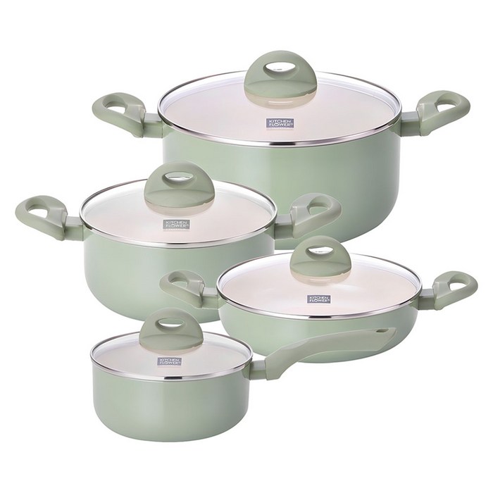 쿠킨 인덕션 IH 칼라냄비 세트 4개, 그린, 편수 18cm  양수 20cm  양수 24cm  전골 24cm, 1세트