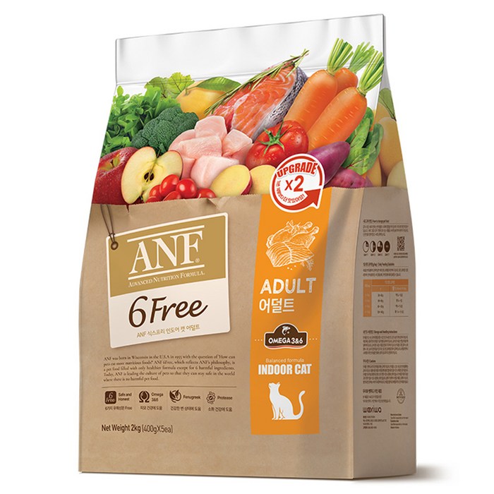 ANF 생후 12개월 이상 식스프리 인도어 캣 어덜트 건식사료, 인도어, 2kg, 1개
