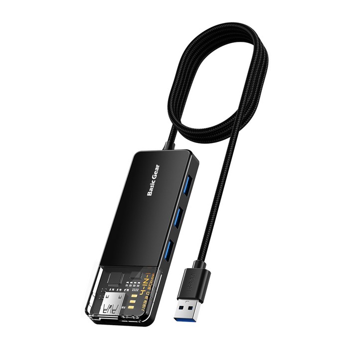 베이직기어 USB C A타입 4포트 4in1 허브, 블랙, 1개 베이직기어 USB C A타입 4포트 4in1 허브, 블랙, 1개