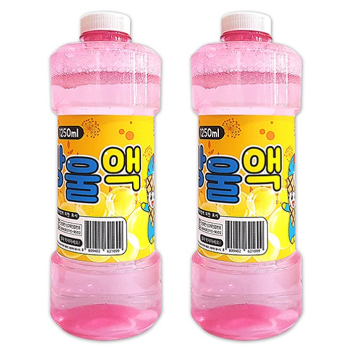 애들랜드 대용량 버블건 리필용 비눗방울액 1.25L, 혼합색상, 2개
